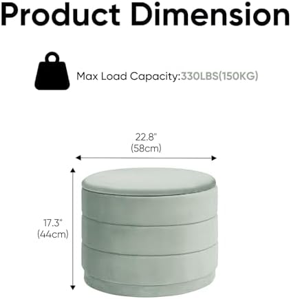Round Storage Ottoman, 22.8" Velvet Footstool, Sage Green - Image 3