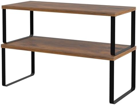 NEX Cabinet Organizer Shelf, Set of 2 Kitchen Counter Shelves, Spice Rack, Stackable Kitchen Shelves Organizer, Pantry Cupboard Dish Mug Cup Storage Shelf, Black and Brown by NEX