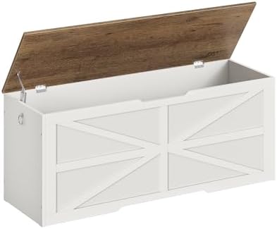 CHOEZON Storage Chest, 47.2" Wooden Storage Trunk, Modern Storage Bench with Safety Hinge, Toy Box, Farmhouse Style, for Bedroom, Living Room, Walnut and White MCW16WL by Choezon