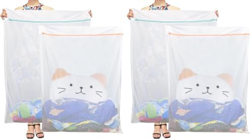 Tenn Well Extra Large Mesh Laundry Bags, 4 Pack 43 x 35 inch Jumbo Delicates Bag for Washing Machine, Large Mesh Bags for Delicates, Coats, Blankets, Bedding, Toys, Pet Items by TennWell