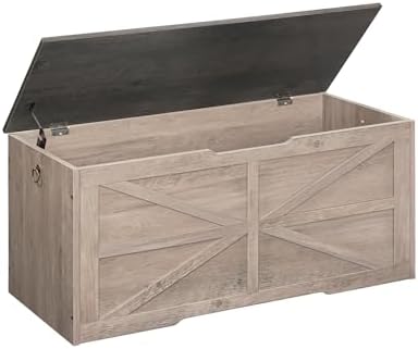 CHOEZON Storage Chest, 43.3" Wooden Storage Trunk, Retro Storage Bench with Safety Hinge, Toy Box, Farmhouse Style, for Bedroom, Living Room, Charcoal Gray and Greige MCW11HC by Choezon