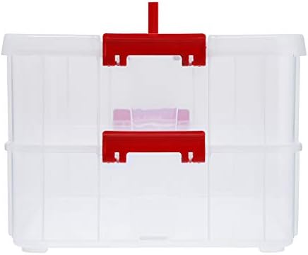 BTSKY 2 Layer Stack & Carry Box, Plastic Multipurpose Portable Storage Container Box Handled Organizer Storage Box for Organizing Stationery, Sewing, Art Craft, Jewelry and Beauty Supplies(Red) - Image 3
