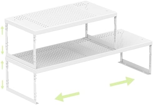 Adjustable Expandable Metal Storage Shelf, Standing Shelf Unit for Kitchen Cabinet Pantry Countertop, Space Saving Shelf Riser and Organizer(2 Packs/White,Medium) by Unknown