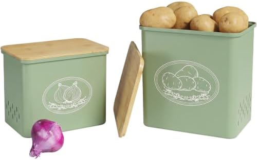 Lifewit Plastic Potato and Onion Storage Bin Box, Set of 2, Green by Lifewit
