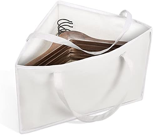 Foldable Triangle Hanger Bag with Handles, Space Saving Organisers Tidy Storage in Closets, 18" x 13" x 13.2", White, Cotton, Linen by PuGez