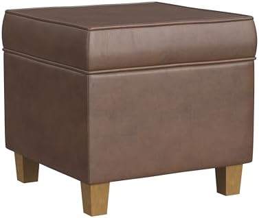 HomePop 18" Square Storage Ottoman - Brown Faux Leather by HomePop