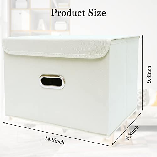 STOREONE Fabric Storage Cube Bins Foldable Organizer Container Collapsible Basket with Lids and Metal Handles, for Home, Bedroom, Closet 6 Pcs (Creamy-White) - Image 2