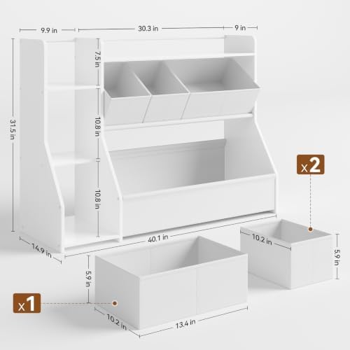 FOUCSSOMEI Kids Toy Storage Organizer with Bookshelf, 3-Tier Wooden Toddler Toy and Book Storage Rack with 3 Removable Bins for Living Room Playroom - Image 2