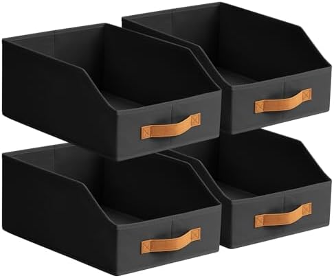 Homsorout Fabric Storage Bins for Organizing - 4 Pack Large Trapezoid Collapsible Storage Bins with Front Handle, Closet Organizers and Storage for Bedroom, Home Shelves, Small Spaces, Black by Homsorout