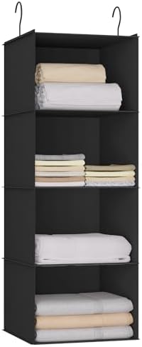 Hanging Closet Organizer 4-Shelf, Oxford Fabric Wardrobe Storage, Black by DonYeco