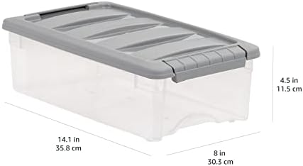 Amazon Basics Plastic Storage Containers with Secure Latching Lids, Stackable Organization Bins, Clear/Grey, 5 Quart, Set of 10 - Image 6