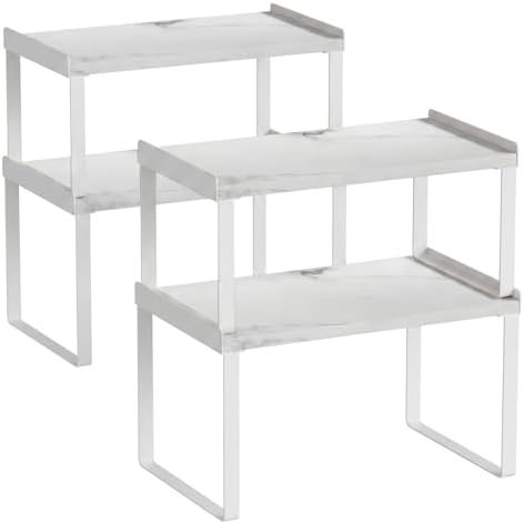 Goozii Counter Shelf Organizer Set of 4, Pantry Shelf Risers for Plates Dishes Cups Mugs Spices, Pantry Cupboard Cabinet Organizers and Storage Shelves Rack Insert for Countertop (White) by Goozii