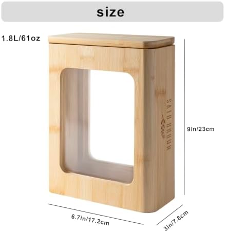 Bamboo Kitchen Cereal Containers Storage Dispenser, Airtight Pantry Organizers with Lid, Kitchen Home Organization for Cereal, Rice, Flour, Snack, Candy Storage with Spoon Sponge Cleaning Brush - Image 2