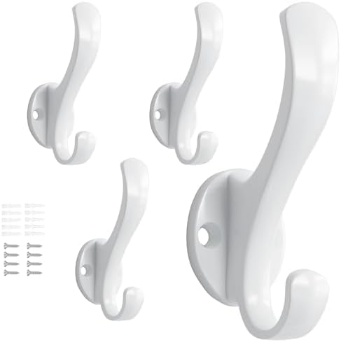 Coat Hooks Heavy Duty - Easy to Install Metal Towel Hooks Screw-in Wall Hooks for Hanging Hat, Towel, Key, Robe, Scarf, Bag, Cap (4 PCS White) by Ruiziiz