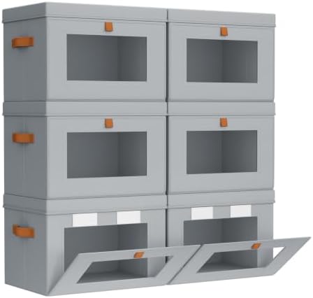 Homsorout Small Closet Storage Bins - Closet Shelf Organizer with Open Window, 6 Pack, Grey by Homsorout
