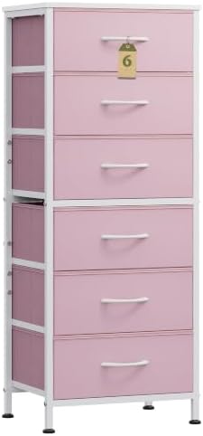 WLIVE Fabric Dresser for Bedroom, 6 Drawer Dressers Chest of Drawers, Pink by WLIVE