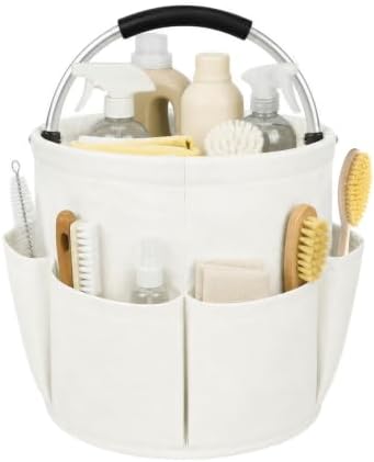 Premium Cleaning Caddy with Handle | Large Capacity Cleaning Supply Caddy with Deep Side Pockets | Collapsible Organizer Bag for Car Wash Supplies and Garden Tools (White) by Unknown