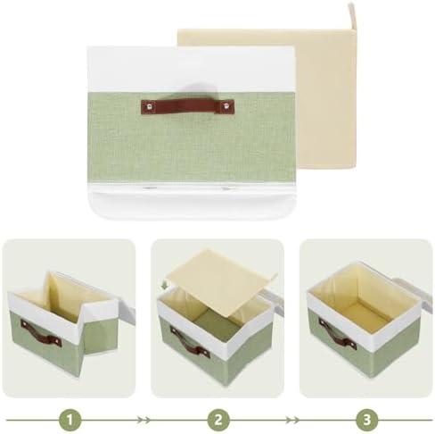 ANMINY Fabric Storage Box Bins with Lids, Green White, 10"x8"x7" - Image 4
