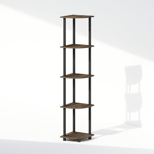 Furinno Turn-N-Tube Storage Shelves, 5-Tier Book Shelf, Corner Shelf, Toolless Open Shelves, for Organization and Storage, Living Room, Home Office, Hallway, Bedroom, Columbia Walnut - Image 4