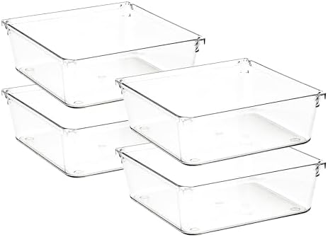 4 Pack Drawer Organizers, 6"X 6" Clear Acrylic Storage Bins by Ravinte+Decor