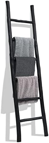 FUIN Blanket Ladder, 6ft Rustic Solid Wood Decorative Ladder, Black by FUIN
