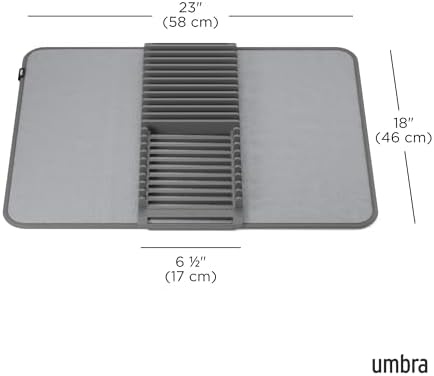 Umbra Udry Dish Drying Rack with Mat, Folds Flat for Storage, Dark Grey, 24" x 18" (Pack of 3) - Image 3