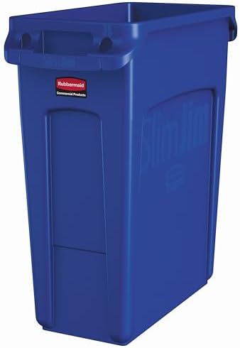 Rubbermaid Commercial Products Slim Jim Trash/Garbage Can with Venting Channels 16-Gallon Blue for Kitchen/Office/Workspace by RubbermaidCommercialProducts