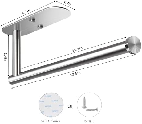 VAEHOLD Adhesive Paper Towel Holder Under Cabinet Mount, Wall Mounted Paper Towel Roll Holder for Kitchen Paper Towel, Stainless Steel（Silvery） - Image 5