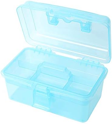 Multipurpose Plastic Art and Craft Supply Storage Container Bin Case with Removable Tray and Handle, First Aid Box Organizer, Clear&Blue - Image 3
