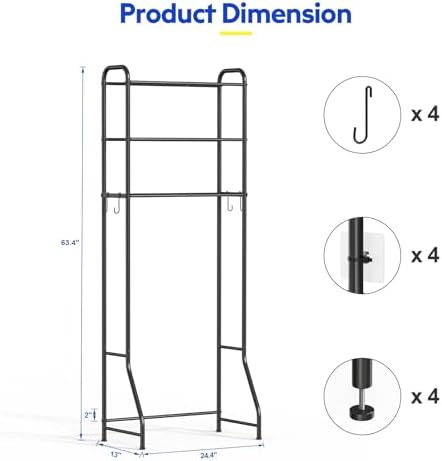 samstar 3 Tier Over The Toilet Storage Rack, Bathroom Organizer Shelves Cabinet Above Toilet, Freestanding Shelf Space Saver, Black - Image 2