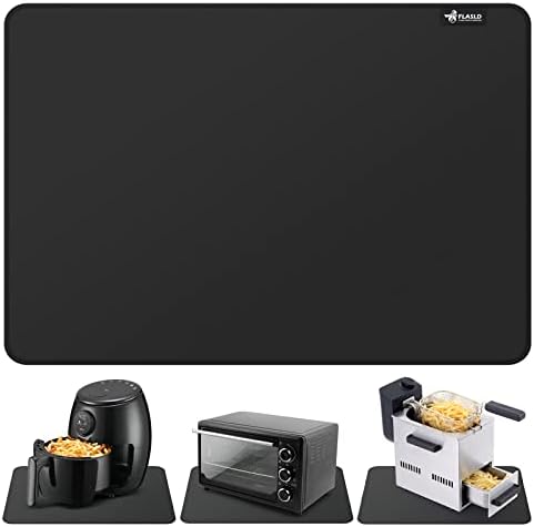 FLASLD Heat Resistant Mat for Air Fryer Site on, Fireproof Silicone Mats for Kitchen Counter, Countertop Protector, No-slip and Waterproof (12"X18", Black) by FLASLD