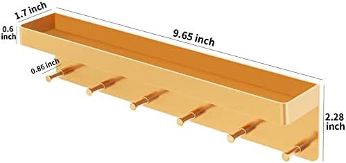 MKO Key Holder for Wall, Mail Organizer and Key Rack with Tray for Hallway, 6 Key Hooks Wall Mount Adhesive(Gold) - Image 4