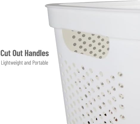 Mind Reader Slim Laundry Hamper with Lid, 60L Clothes Basket, Ventilated Plastic, White - Image 4