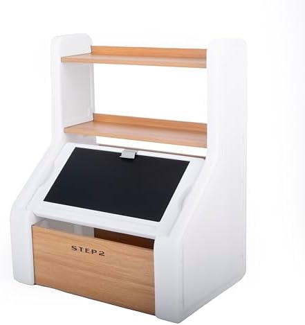 Step2 Harmony Toy Storage Box, Wood and Plastic, Shelves for Books, Toy Storage Bin with Chalkboard Lid and Clip, Easel and Toy Organizer in One, White by Unknown