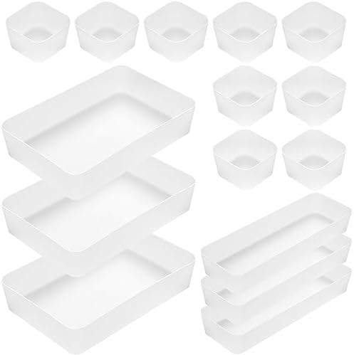 Poeland 15 Pcs Drawer Organizer Tray Storage Box for Bedroom Dresser Bathroom Kitchen, Frosted by Poeland