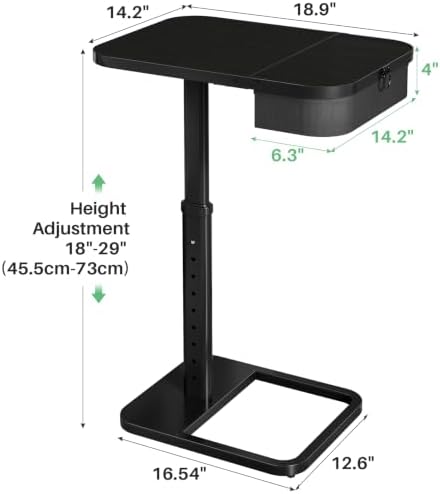 Kitstorack Large TV Tray Table with Flip-Top Storage Compartment for Extra Storage Space, 9 Adjustable Heights TV Trays, Safe Rounded Corners for Living Room, Bedroom, Study, Home Office, Black - Image 2