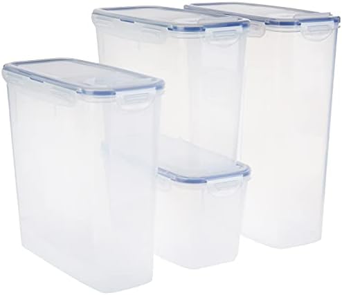Lock & Lock Easy Essentials Food Storage Bin Set for Pasta, Flour, Sugar/Airtight Container Lids/BPA-Free/Dishwasher Safe, 8 Piece - Clear by LocknLock
