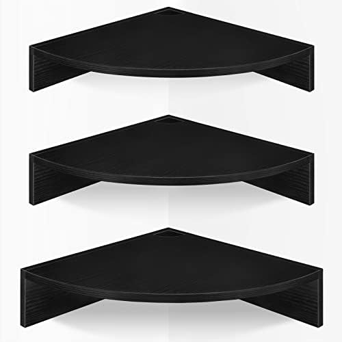 Homode Corner Floating Shelves, Set of 3 Corner Shelves Wall Mounted with Cable Hole, 3 Tier Wooden Hanging Corner Storage Shelf for Bedroom, Living Room, Kitchen, Black by Homode