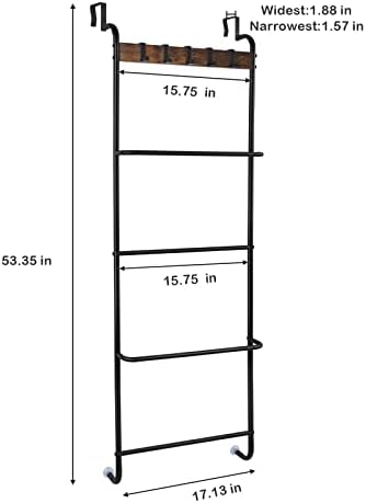 Over The Door Towel Rack Bathroom Behind Door Towel Holder with Hooks 5 Tier Over The Door Towel Bar Hanger Organizer for Bathroom Bedroom Bathroom Accessories, Metal (Black) - Image 2