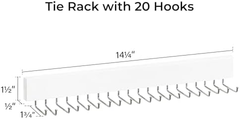 StorageWorks Tie Rack with 20 Hooks, 2 Set Wall Mounted Wood Hanger, White - Image 2