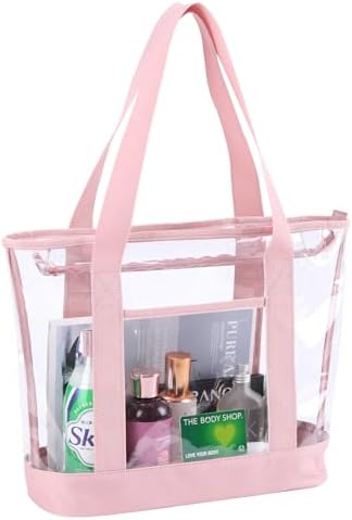 BORMELUN clear tote bag,Purse handle with zipper for work plastic transparent see through women by BORMELUN