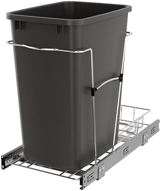 Rev-A-Shelf Pullout Trash Can for Kitchen Cabinets, Gray Waste Bin, 35 Qt by Rev-A-Shelf