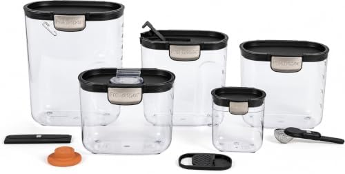 ProKeeper+ Airtight Food Storage Container Set – Clear Plastic Flour and Sugar Canister Set with Magnetic Accessories for Kitchen Organization (Black, 9-Piece) by Unknown