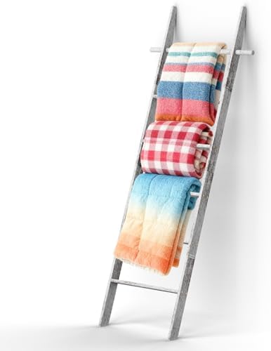 Farmhouse Wooden Blanket Ladder Living Room White 6-Tier by chilinii