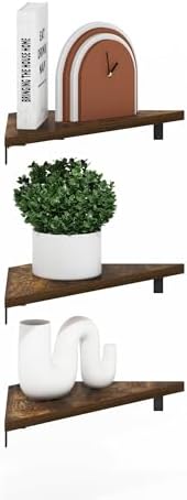 Furinno Rossi Triangle Floating Shelves for Wall, Set of 3 Geometric Corner Shelf, Wall Mounted Shelves for Bathroom, Home Office, Living Room, Amber Pine - Image 4