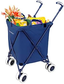 Versacart Transit -The Original Patented Folding Shopping and Utility Cart, Water-Resistant Heavy-Duty Canvas with Cover, Double Front Swivel Wheels, Compact Folding, Transport Up to 120 Pounds, Blue by Versacart