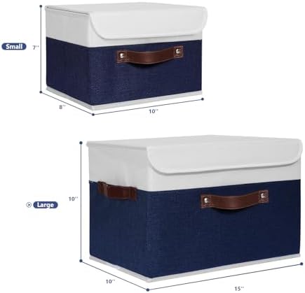 ANMINY Fabric Storage Box Bins with Lids, Blue White, 15"x10"x10", 2 Pack - Image 5