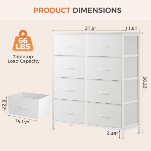 Sweetcrispy 8 Drawer Fabric White Dresser for Bedroom, Tall Double Dresser - Image 3