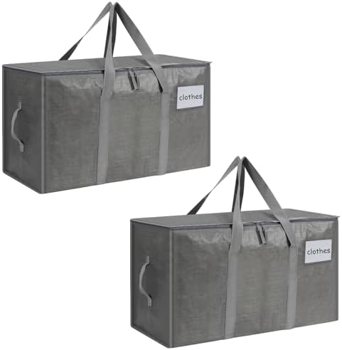 2-Pack Extra-Large Heavy-Duty Storage Totes with Reinforced Handles, Durable Zippers & Waterproof Material — Perfect for Space-Saving, Moving, Shipping and Travel (Grey) by Arzerlize