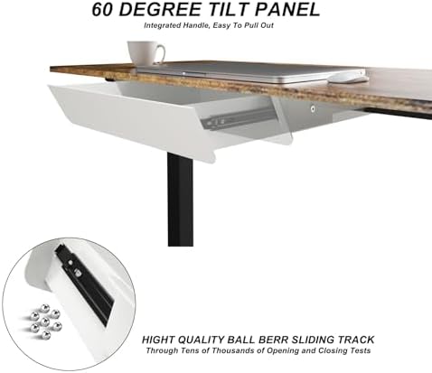 White Under Desk Mounted Sliding Drawer with 60 Degree Tilt Panel to pull out, 15'' long & 9'' deep Large Storage Organizer for Sit Stand Workstation - Image 6